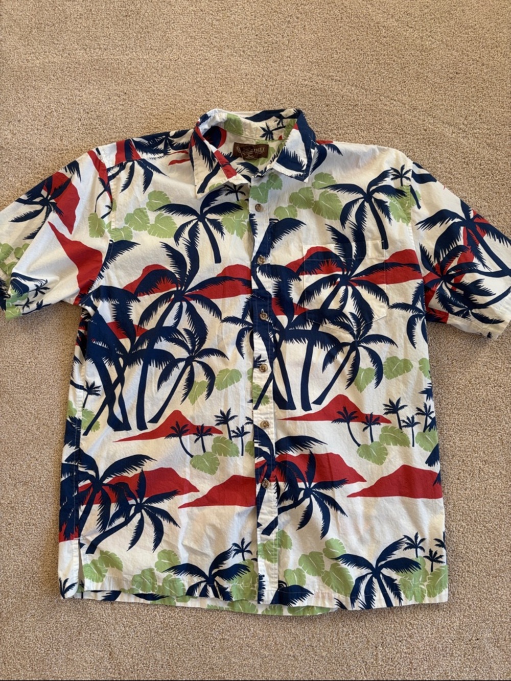 Men's Hawaiian Palm Print Short-Sleeve Shirt - White/Blue/Red/Green